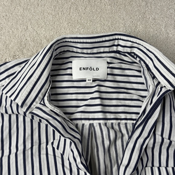 ENFOLD Shirt Dress Women's EU 40 Navy White Striped Collared READ - Picture 2 of 16